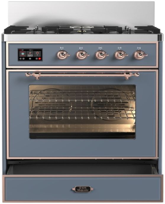 Ilve® Majestic III 30" Blue Gray Pro Style Dual Fuel Natural Gas Range with Triple Glass Door and Copper Trim-1