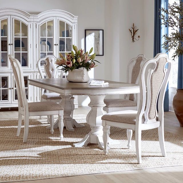 Liberty Furniture Magnolia Manor 5-Piece Antique White/Weathered Bark Optional Double Pedestal Dining Set-1