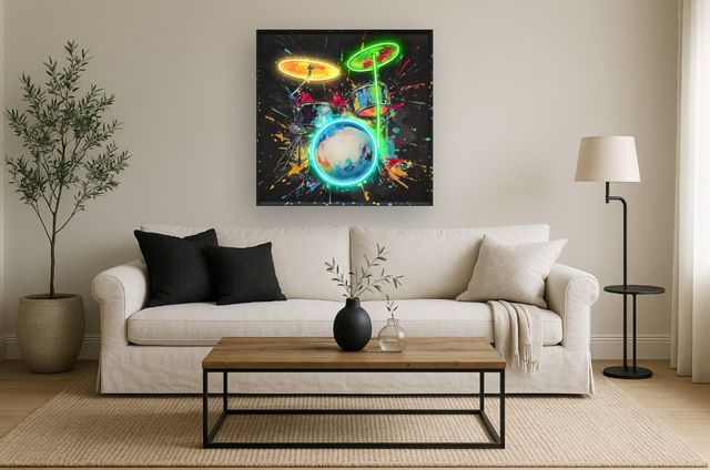 Classy Living Luminous Vivid Neon Drum Wall Art-1