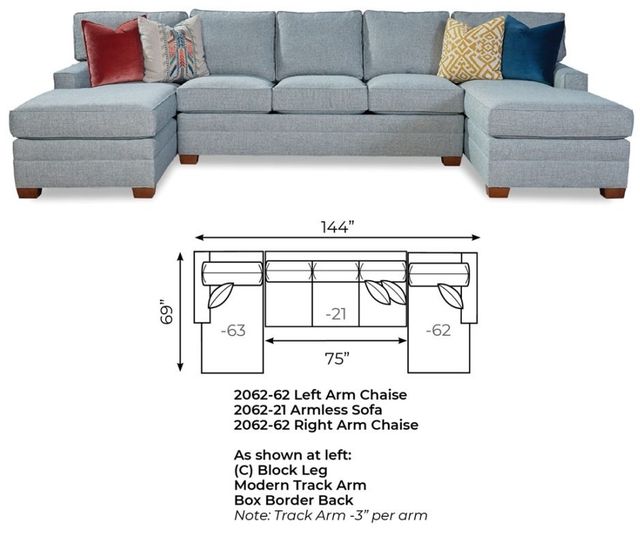 Huntington House 3-Piece Double Chaise Sectional Sofa-2
