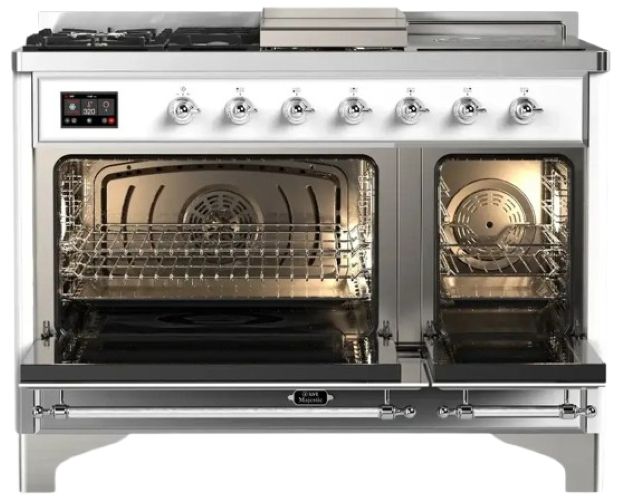 Ilve® Majestic III 48" Custom Pro Style Dual Fuel Liquid Propane Range with French Top and Chrome Trim-1