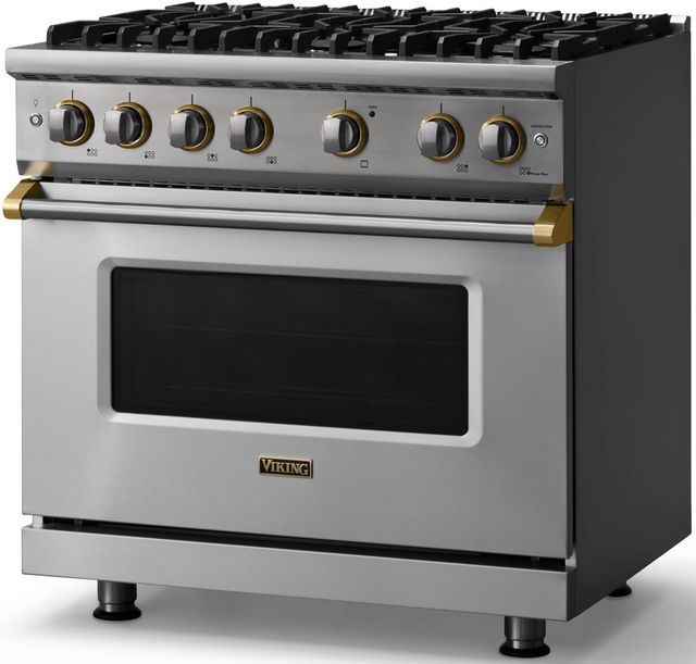 Viking® 5 Series 36" Stainless Steel Pro Style Gas (NG) Range with Brushed Brass Trim-2