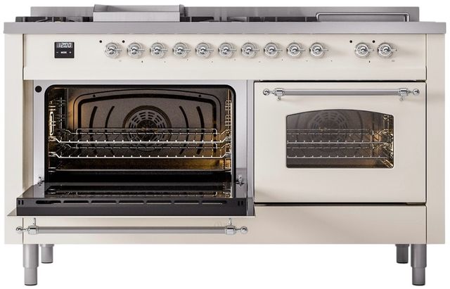 Ilve® Nostalgie II Series 60" Antique White Pro Style Dual Fuel Range-3
