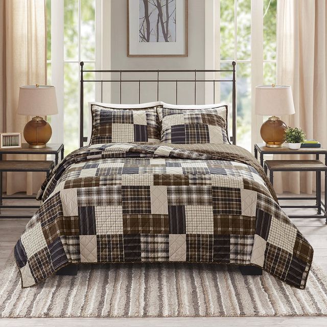 Olliix by Madison Park Timber 3 Piece Black and Brown King/California King Reversible Printed Coverlet Set-4
