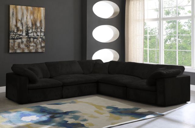 Meridian Furniture Cozy 5-Piece Black Velvet Cloud Modular Sectional-4