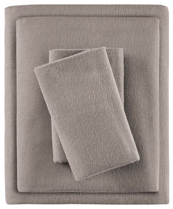 Olliix by True North by Sleep Philosophy Cozy Flannel Grey Solid Twin 100% Cotton Printed Sheet Set-0