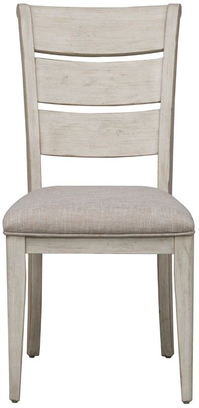 Clearance Liberty Furniture Farmhouse Reimagined Antique White/Khaki Ladder Back Upholstered Side Chair-2