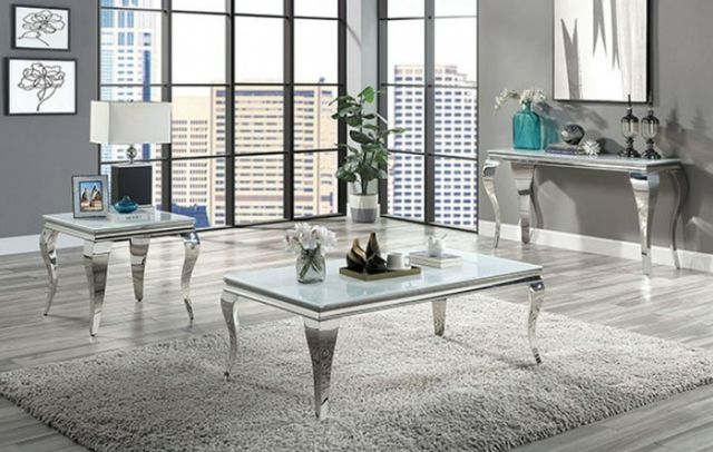 Furniture of America® Wetzikon Glass Top Sofa Table with Silver Legs -1