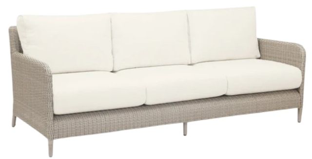 Sunset West Manhattan Dove Gray Resin Wicker Outdoor Sofa with Linen Canvas Cushion-0