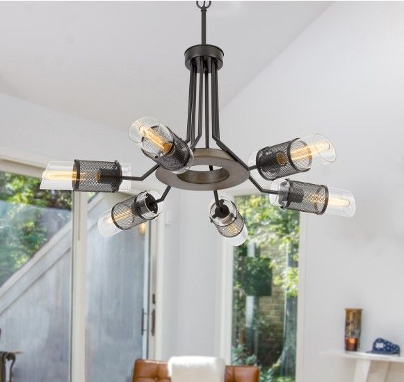 Cal® Lighting & Accessories Savona Black/Wood Chandelier-2