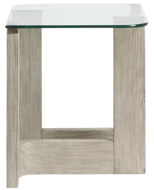 Magnussen Home® Bartlett Glass Top End Table with Smokey Pine Base-2