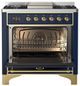 Ilve® Majestic III 36" Midnight Blue Pro Style Dual Fuel Natural Gas Range with 6 Black Brass Burners and Brass Trim-1
