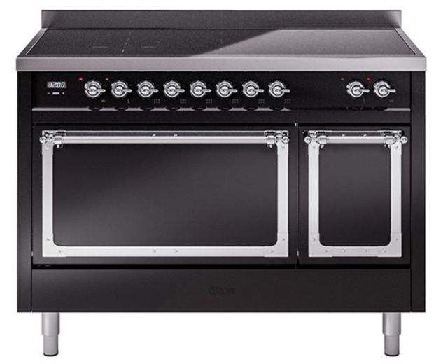 Ilve® Nostalgie II Noblesse 48'' Glossy Black Pro Style Induction Range with Chrome Trim-0