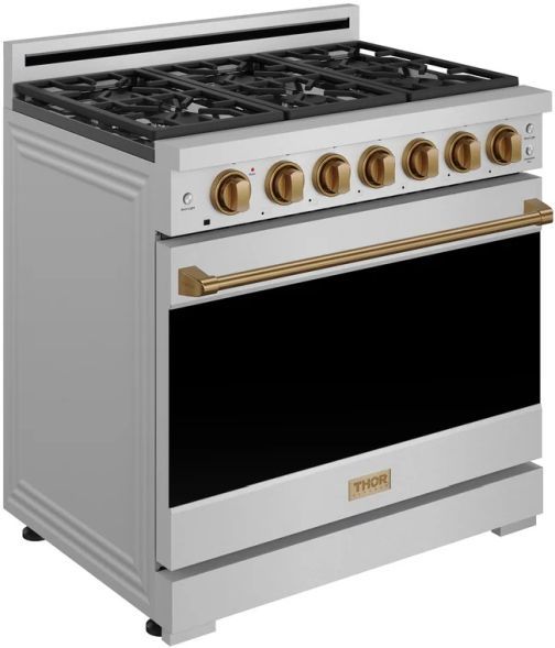 Thor Kitchen® Gordon Ramsay 36" Stainless Steel/Bronze Freestanding Pro Style Gas Range-2