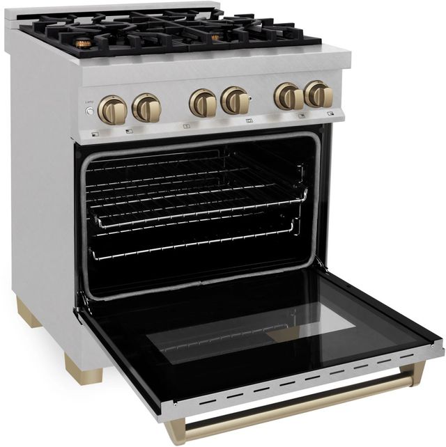 ZLINE Autograph Edition Legacy 30" Satin Stainless Steel Pro-Style Dual Fuel Range with Electric Convection Oven in Satin Stainless Steel and Champagne Bronze Accents-1