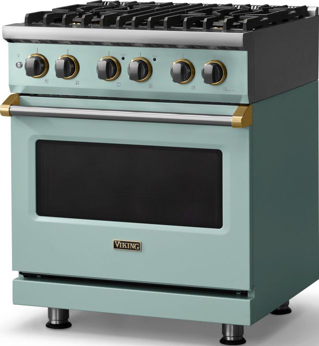 Viking® 5 Series 30" Splah Pro Style Dual Fuel (LP) Range with Brushed Brass Trim-2