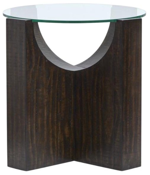 Magnussen Home® Beckham Glass Top Round Accent Table with Rustic Tavern Base-2