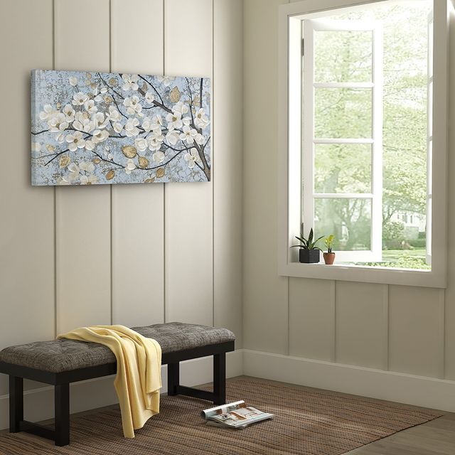 Olliix by Madison Park Luminous Bloom Blue Gold Foil Floral Hand Embellished Canvas Art-2
