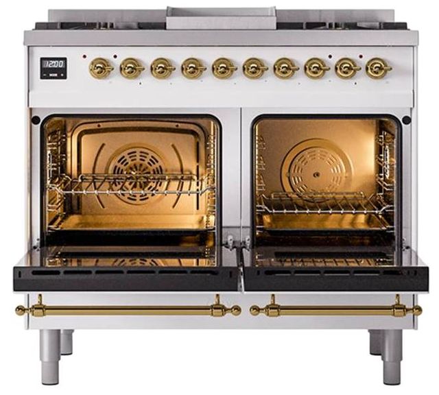 Ilve® Nostalgie II Noblesse 40'' Custom RAL Color Pro Style Dual Fuel Range with Brass Trim-1