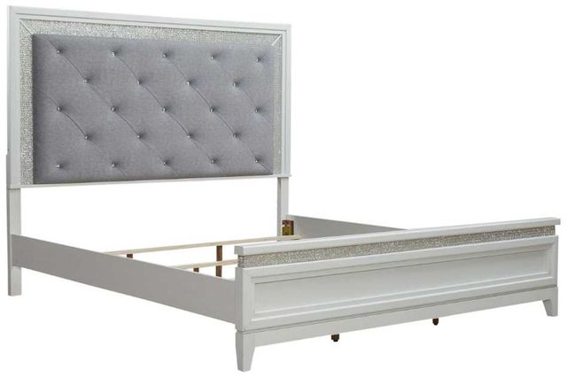 Liberty Furniture Reflections 4-Piece Gray/Pearl White/Rhinestone King Upholstered Bedroom Set-2