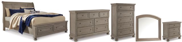 Signature Design by Ashley® Lettner 5-Piece Light Gray Queen Storage Sleigh Bed Set