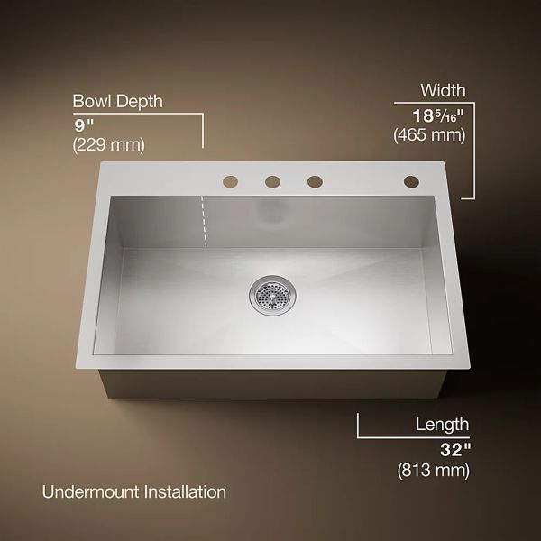KOHLER® Lyric® Stainless Steel 32" Undermount Single-Bowl Kitchen Sink-2