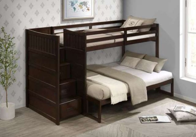 Elements International Sami Espresso Twin Over Full Bunk and Loft Bed with Drawer Steps-1