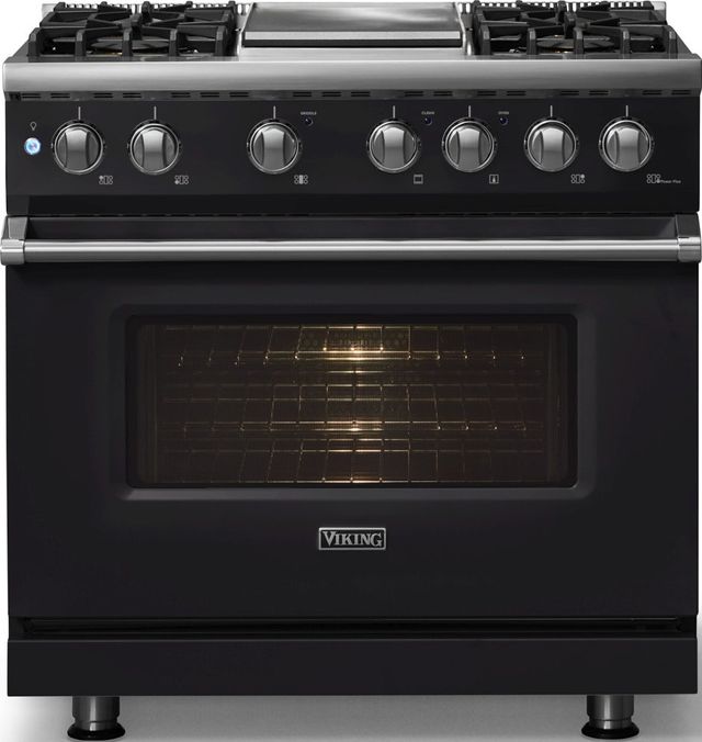 Viking® 5 Series 36" Onyx Pro Style Dual Fuel (NG) Range with Polished Chrome Trim-2