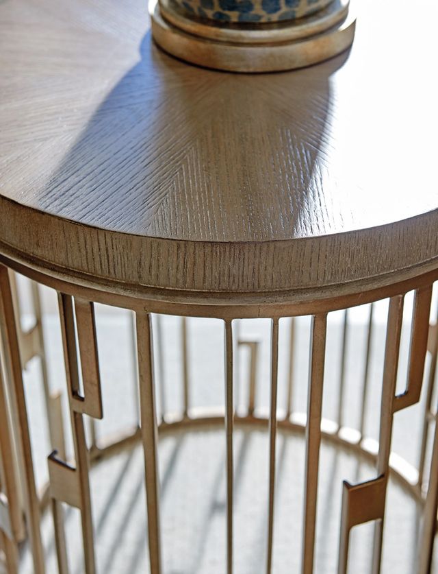 Lexington Home Shadow Play Studio Gray Elm Top Accent Table with Burnished Silver Leaf Base-2