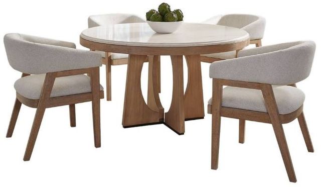 Parker House® Escape 5-Piece Glazed Natural Oak Mirage Mist Dining Set with Barrel Chairs-0