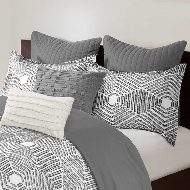 Olliix by INK+IVY Ellipse Cotton Jacquard Grey Full/Queen Comforter Set-2