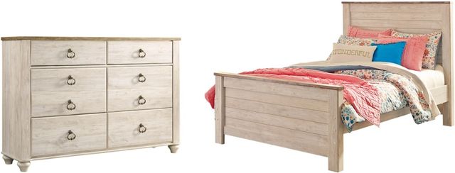 Signature Design by Ashley® Willowton 2-Piece Whitewash Full Youth Panel Bed Set-0