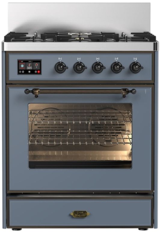 Ilve® Majestic III 30" Blue Gray Pro Style Dual Fuel Liquid Propane Range with Triple Glass Door and Burnished Trim-0