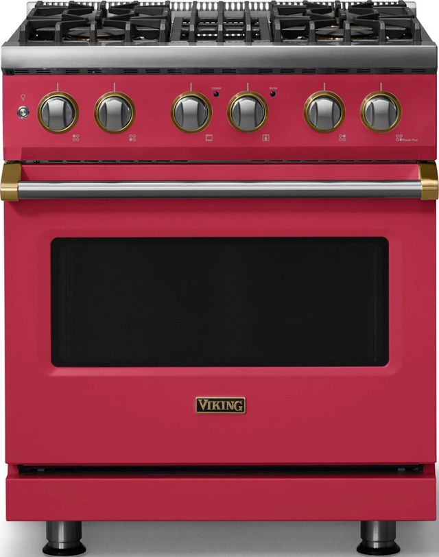 Viking® 5 Series 30" Valentine Pro Style Dual Fuel (LP) Range with Brushed Brass Trim-0