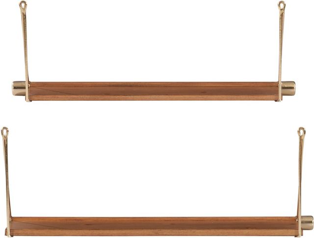 Linon Askins Set of 2 Brown/Gold Wall Shelves-3