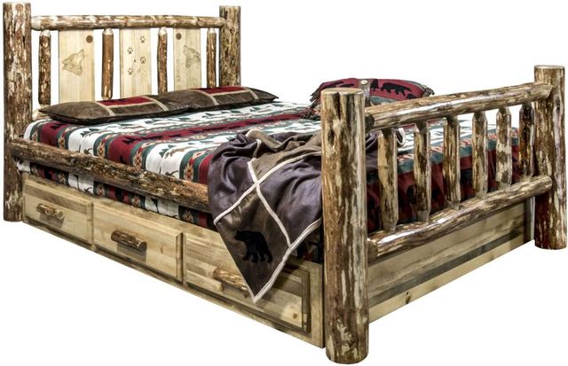 Montana Woodworks® Glacier Country Stain & Clear Lacquer Full Storage Bed with Laser Engraved Wolf Design-0