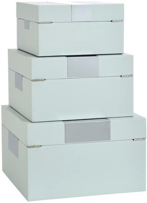 StyleCraft Norman Wyatt Home 3-Piece Brushed Silver/Spa Blue Leather Accessory Boxes-2