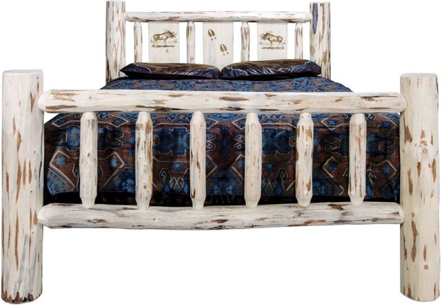 Montana Woodworks® Montana Collection Clear Lacquer Twin Bed with Laser Engraved Moose Design-1