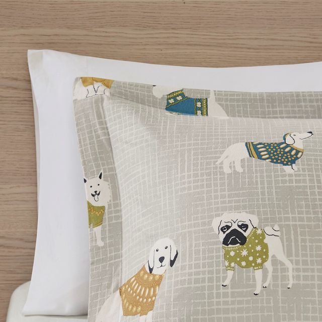 Olliix by True North by Sleep Philosophy Grey Dogs King/California King Cozy Flannel Duvet Set-3