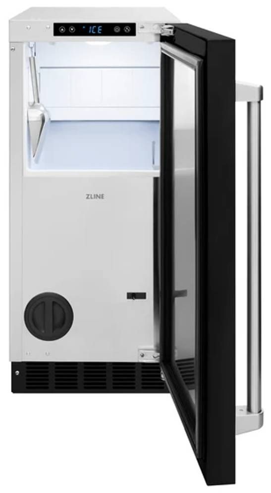 ZLINE Touchstone 15" 66 lb. Stainless Steel Gourmet Ice Maker with Drain Pump and Black Matte Door-2