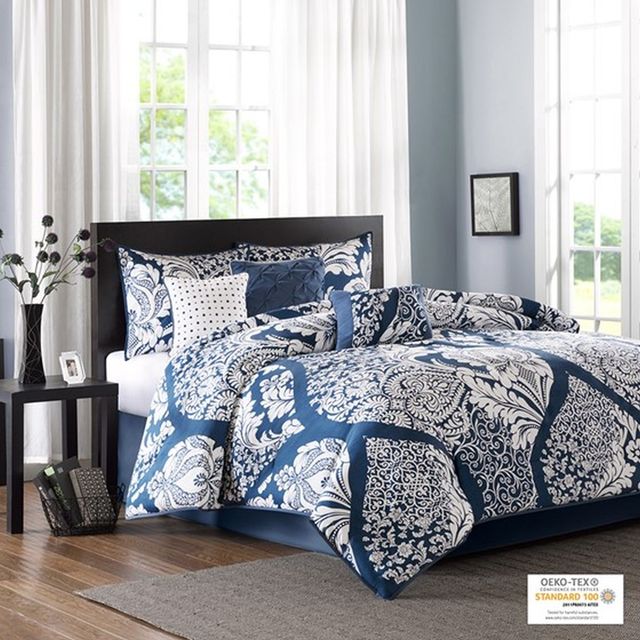 Olliix by Madison Park Indigo Queen Vienna 7 Piece Cotton Printed Comforter Set-4