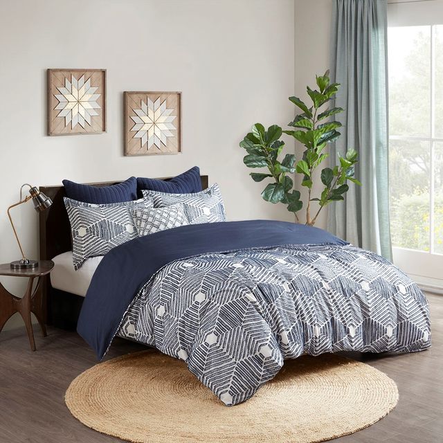 Olliix by INK+IVY Navy King/California King Ellipse Cotton Jacquard Comforter Set-3