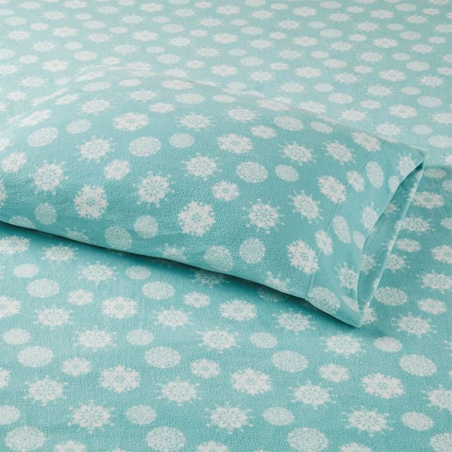 Olliix by True North by Sleep Philosophy 4 Piece Blue Snowflake Queen Micro Fleece Sheet Set-2