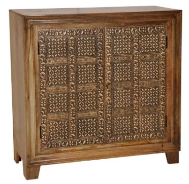 Jaipur Furniture Brass Brocade Brown 2-Door Cabinet-0