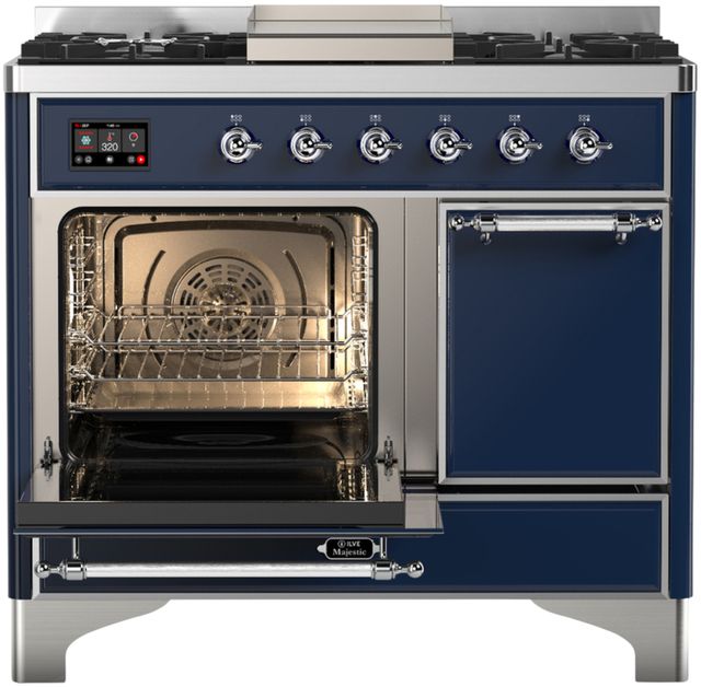 Ilve® Majestic III 40" Midnight Blue Pro Style Dual Fuel Natural Gas Range with Solid Door and Chrome Trim-2