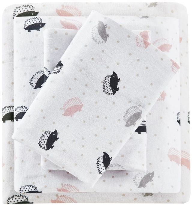 Olliix by Intelligent Design Cozy Soft Pink/Grey Hedgehogs Full Cotton Novelty Print Flannel Sheet Set-0