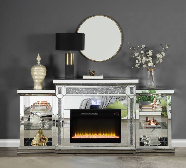 ACME Furniture Noralie Faux Diamonds/Mirrored Fireplace with LED and Bluetooth-9