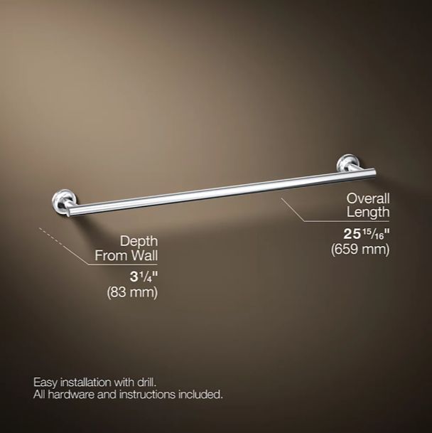 KOHLER® Purist® Polished Chrome 24" Towel Bar-2