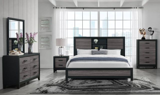 Global Furniture USA Lisbon 5-Piece Black/Gray King Bookcase Bedroom Set-1