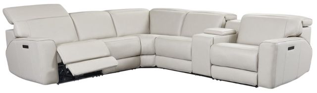 Leather Italia™ Cambria Skyway 6-Piece Light Gray Curved Power Reclining Sectional-0